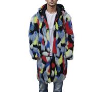 Generisch 2026 Herren Wintermantel mit quadratischer Figur, Thermo-Leopardenmuster, modischer Outdoor-Mantel Wolle mit künstlichem Kragen (Red, XXXL)