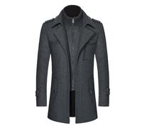 Generisch 2026 Herren Wollmantel mit Doppelkragen für Winter, verdickter Kragen, mittellanger Woll-Trenchcoat (Grey, XXXXXXL)