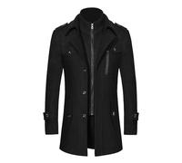 Generisch 2026 Herren Wollmantel mit Doppelkragen für Winter, verdickter Kragen, mittellanger Woll-Trenchcoat (Black, XXXXXL)