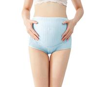 Generisch 2026-Hochgeschnittene Umstandsunterwäsche mit Bauchstütze Schwangerschaftsslips weich atmungsaktiv gerippt dehnbar verstellbar Spitzenbesatz bequem nahtlos für die Zeit nach der Geburt, azul