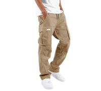 Generisch 2026 Hombres Callejero Deportes Bolsillo Pie Boca Gorra Cuerda Cintura Encaje Patchwork Ribbon Standard Woven Cargo Pantalones Cargo Joggers Niños, caqui, 3XL