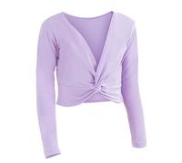 Generisch 2026 Invierno Niño Manga Larga Cálida Color Sólido Blusa Ballet Wrap Tops Terciopelo Danza Suéter, morado, L