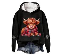 Generisch 2026 Jersey de Navidad con estampado de vaca festiva sudadera con gráficos occidentales acogedora parte superior de forro polar (negro, XXL)