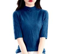 Generisch 2026 Jersey de punto de mujer de invierno con cuello medio alto Slim Fit textura acanalada versátil blusa casual para uso diario, oficina, campus al aire libre, azul oscuro, XXL