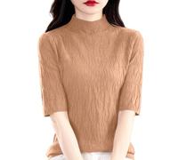 Generisch 2026 Jersey de punto de mujer de invierno con cuello medio alto Slim Fit textura acanalada versátil blusa casual para uso diario, oficina, campus al aire libre, dorado, M
