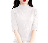 Generisch 2026 Jersey de punto de mujer de invierno con cuello medio alto Slim Fit textura acanalada versátil blusa casual para uso diario, oficina, campus al aire libre, Blanco, XXL