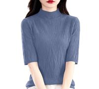Generisch 2026 Jersey de punto de mujer de invierno con cuello medio alto Slim Fit textura acanalada versátil blusa casual para uso diario, oficina, campus al aire libre, gris oscuro, L
