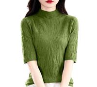Generisch 2026 Jersey de punto de mujer de invierno con cuello medio alto Slim Fit textura acanalada versátil blusa casual para uso diario, oficina, campus al aire libre, Verde militar., S