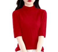 Generisch 2026 Jersey de punto de mujer de invierno con cuello medio alto Slim Fit textura acanalada versátil blusa casual para uso diario, oficina, campus al aire libre, rojo, L