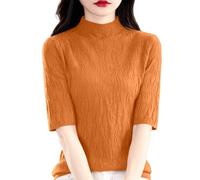 Generisch 2026 Jersey de punto de mujer de invierno con cuello medio alto Slim Fit textura acanalada versátil blusa casual para uso diario, oficina, campus al aire libre, naranja, XL