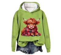 Generisch 2026 Jersey navideño con estampado de vaca sudadera festiva con gráficos occidentales, acogedora parte superior de forro polar (verde claro, XXL)