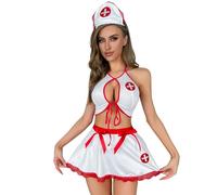 Generisch 2026 - Juego de rol de moda para mujer de encaje patchwork tela club nocturno COS divertido conjunto de lencería seducir, Blanco, S