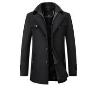 Generisch 2026 Lässiger, einfarbiger Wollmantel für Männer, Lange Jacke (Black, XXXXL)