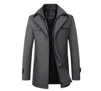 Generisch 2026 Lässiger, einfarbiger Wollmantel für Männer, Lange Jacke (Grey, M)