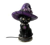 Generisch 2026 Luz nocturna de resina estilo vidriera con sombrero de bruja colgante de rosa y luna, lámpara de escritorio gótica para dormitorio y hogar (negro, 15)