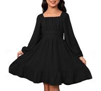 Generisch 2026-Mädchen kleiderlässiglangärmigrückenfreimit Taillenbandfür draußen enSommerFrühlingHerbst, Negro , 14-15 años