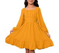 Generisch 2026-Mädchen kleiderlässiglangärmigrückenfreimit Taillenbandfür draußen enSommerFrühlingHerbst, naranja, 6-7 años