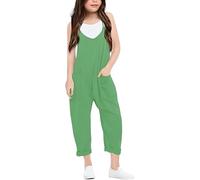 Generisch 2026 Mameluco Casual de Moda con Tirantes en V para Niñas Mono Casual Holgado con Bolsillo Características:, verde, 7-8 años