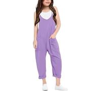 Generisch 2026 Mameluco Casual de Moda con Tirantes en V para Niñas Mono Casual Holgado con Bolsillo Características:, morado, 11-12Years