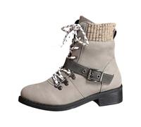 Generisch 2026 Mid Calf Boots con puntera redonda, cordones, diseño de patchwork, caña de tacón cómodo para cualquier persona, gris, 39 EU