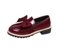 Generisch 2026 Mocasines versátiles de suela alta de diseño británico clásico, zapatos casuales lisos de un solo color para todo el día, rojo, 37 EU