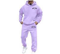 Generisch 2026 Moda de Invierno para Hombre Mujer con Letras Impresión Manga Larga Deportes Sudadera con Capucha Conjunto, Color lila claro., M