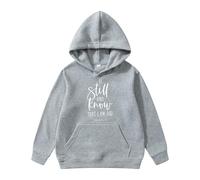 Generisch 2026 Moda Infantil Sudadera con Capucha Casual Letras de Invierno Impresión Inglés Decoración de Bolsillo Ropa para Niños Sudadera, gris, 4-5 años