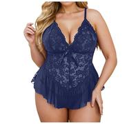 Generisch 2026 Mono de encaje de talla grande, ropa interior, pijama profundo en V, marine, L