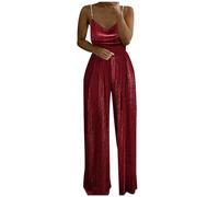 Generisch 2026 Mono de las Mujeres Casual Color Sólido Dos Cuentas Correa Cuello En V Tubo Alto Mono Pantalones Elegante Mono Mono, rojo, XL