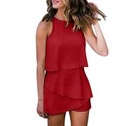 Generisch 2026 Mono De Las Mujeres Casual Monos De Moda Cuello Redondo Sin Mangas De Volantes Peleles Elegante Mono Peleles, rojo, XL
