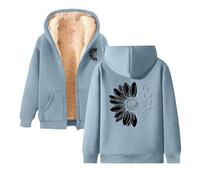 Generisch 2026 Mujer Invierno Casual Moda Mismo Estilo Impreso Deporte Cremallera Sudadera con Capucha Con Bolsillo, azul celeste, 4XL