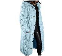 Generisch 2026 Mujeres Casual Manga Larga De Punto Frente Abierto Moda Suelta Elegante Suéter Cálido Bolsillo De Un Solo Pecho Abrigo, azul, XL