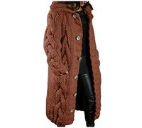 Generisch 2026 Mujeres Casual Manga Larga De Punto Frente Abierto Moda Suelta Elegante Suéter Cálido Bolsillo De Un Solo Pecho Abrigo, marrón, XXL