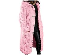 Generisch 2026 Mujeres Casual Manga Larga De Punto Frente Abierto Moda Suelta Elegante Suéter Cálido Bolsillo De Un Solo Pecho Abrigo, Rosa., L