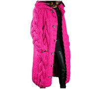 Generisch 2026 Mujeres Casual Manga Larga De Punto Frente Abierto Moda Suelta Elegante Suéter Cálido Bolsillo De Un Solo Pecho Abrigo, Rosa intenso., XL