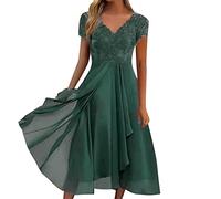Generisch 2026 Mujeres Gasa V-cuello Empalme Encaje Hueco Mujer Vestido Largo Dama de honor Vestidos de Noche Vestido de Registro Civil Mujer Azul, verde, XL