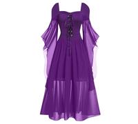 Generisch 2026 Mujeres Halloween Malla Encaje Big Swing Vestido Color Sólido Largo Sólido Vino Fiesta, morado, M