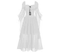 Generisch 2026 Mujeres Halloween Malla Encaje Big Swing Vestido Color Sólido Largo Sólido Vino Fiesta, Blanco, L