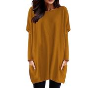 Generisch 2026 Mujeres Invierno Cómodo Cuello Redondo Manga Larga Camiseta Top Bolsillo Manga Puff Estampado Top Top, naranja, 3XL