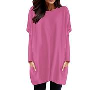 Generisch 2026 Mujeres Invierno Cómodo Cuello Redondo Manga Larga Camiseta Top Bolsillo Manga Puff Estampado Top Top, rojo, 4XL