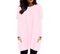 Generisch 2026 Mujeres Invierno Cómodo Cuello Redondo Manga Larga Camiseta Top Bolsillo Manga Puff Estampado Top Top, Rosa., 5XL