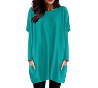 Generisch 2026 Mujeres Invierno Cómodo Cuello Redondo Manga Larga Camiseta Top Bolsillo Manga Puff Estampado Top Top, azul celeste, S