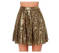 Generisch 2026 Mujeres Moda Faldas Ropa Cintura Alta Plisado Color Sólido Falda Corta Lentejuelas Sueltas Corto Sexy Todo- Señoras, dorado, S