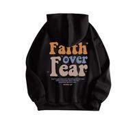 Generisch 2026 Mujeres Moda Letra Impresión Sudadera con Capucha Manga Larga Sudadera Top Jersey Eslogan Gráfico Caída Hombro Cordón, Negro , M