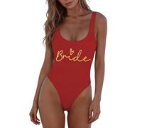 Generisch 2026 Mujeres Moda Letra Impresión Traje De Baño Sexy Bikini Baño Sin Mangas Traje De Baño De Espalda Libre, rojo, M