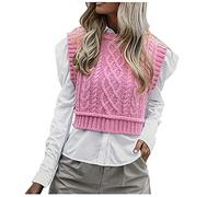 Generisch 2026 Mujeres Moda Punto Chaleco Todo Jersey Top Casual Sin Mangas Suéter Color Sólido, Rosa., S