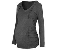 Generisch 2026 Mujeres Ropa de Maternidad Manga Larga Cuello en V Cordón Sudadera con Capucha Sudaderas Finas Blusa Top con Bolsillo, gris oscuro, XL