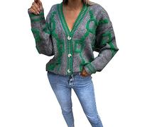 Generisch 2026 Mujeres V-cuello manga larga de un solo pecho suéter abrigo suelto casual punto superior, gris, Talla única