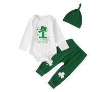 Generisch 2026 My First St Day Baby Manga Larga Mameluco Pantalones Gorro Conjunto con Estampado Clover para Ropa de Fiesta, verde, 12-18 meses