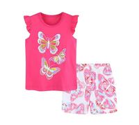 Generisch 2026 Niñas Mariposa Impreso Fly Sleeve T Tops Pantalones Cortos 2PCS Trajes Conjunto de Ropa, Rosa intenso., 3-4 años